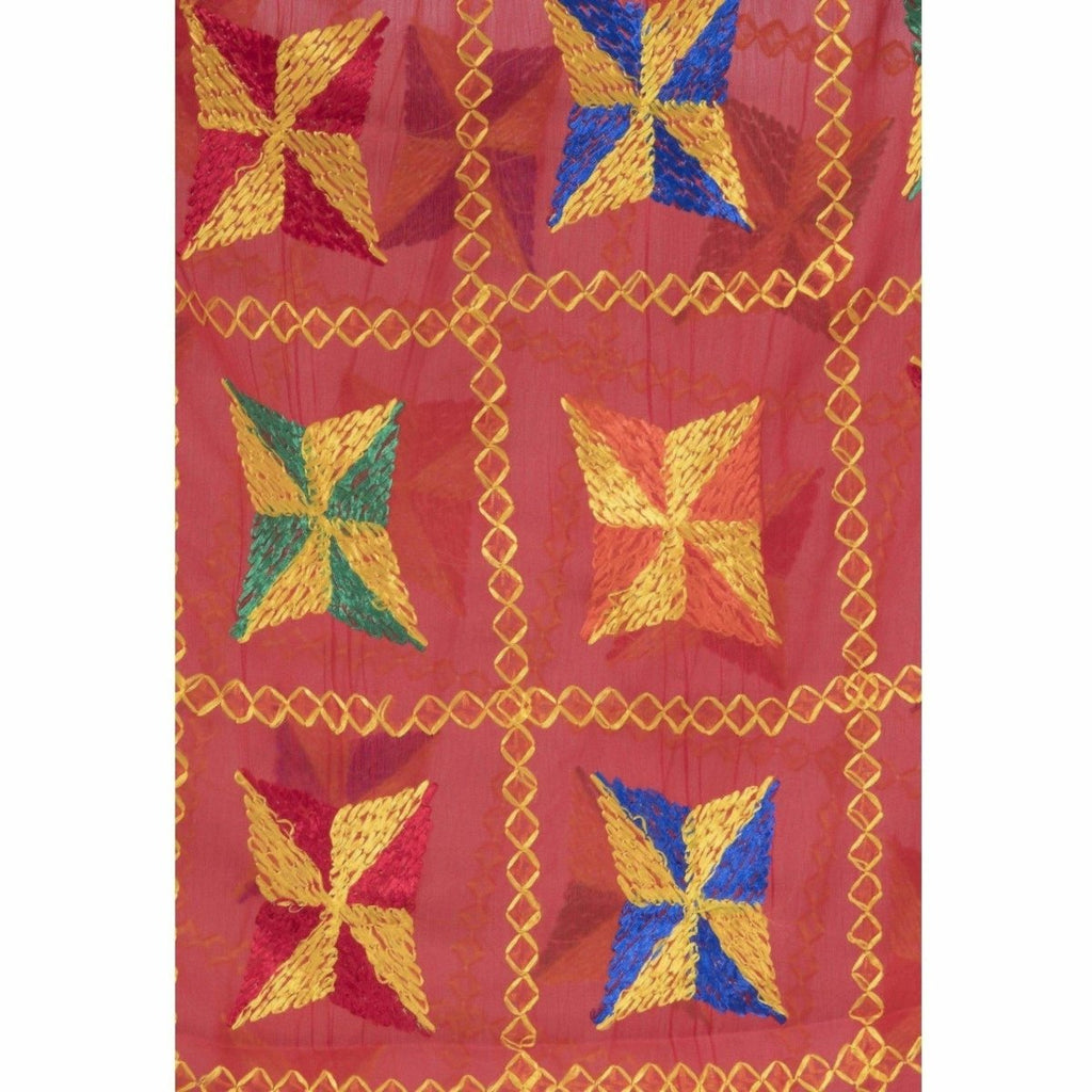 A R Silk Women's Multi Embroidery Chiffon Red Dupattas and Chunnis | Grocsy