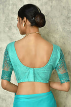 Aqua Blue Silk Plain Saree with Blouse Piece - Purvi | Grocsy