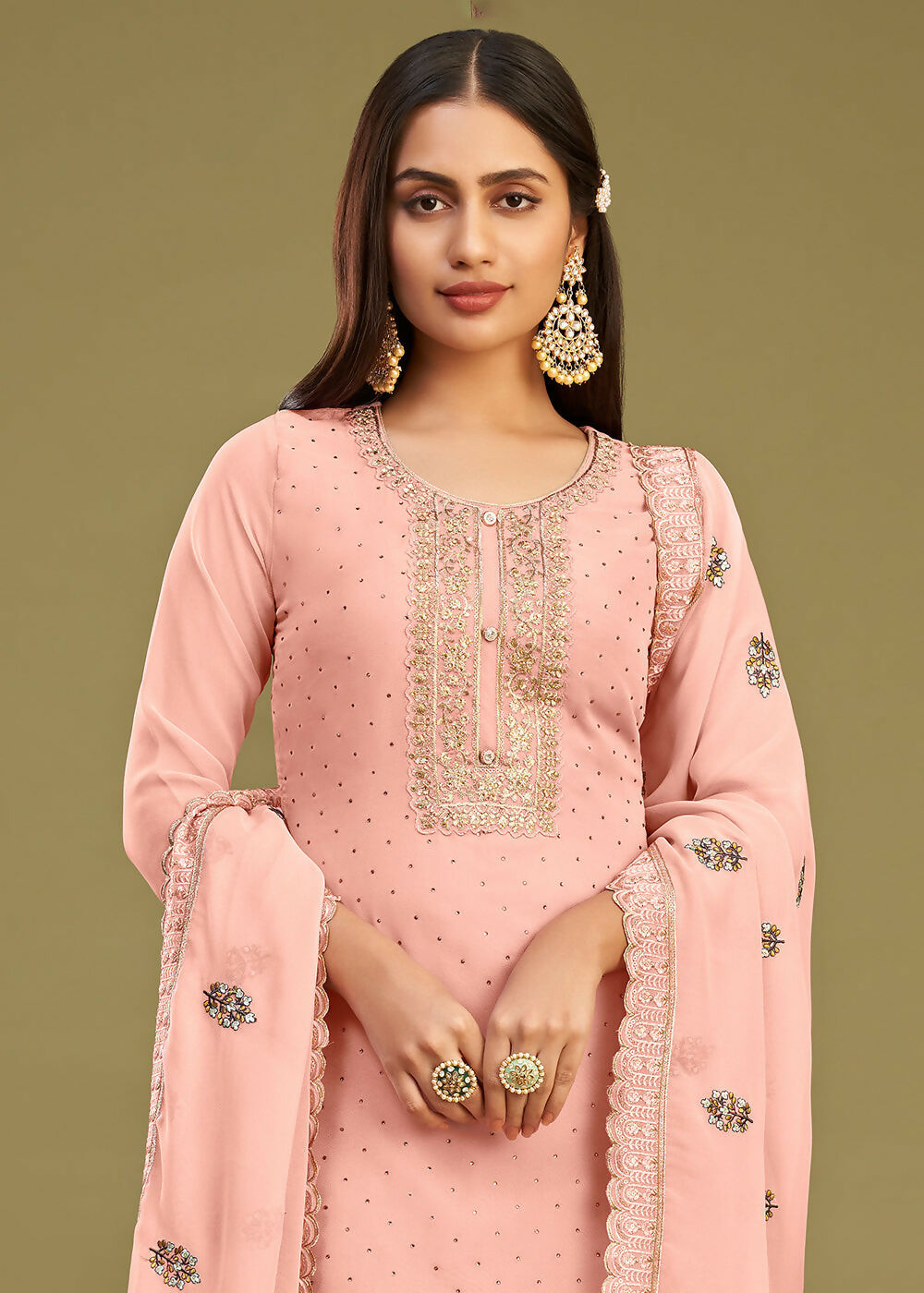 Blush Peach Swarovski Work & Embroidered Eid Wear Salwar Suit - Emponline | Grocsy