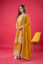 Teeya Creation Yellow Color Faux georgette Embroidery Work Sharara Set | Grocsy