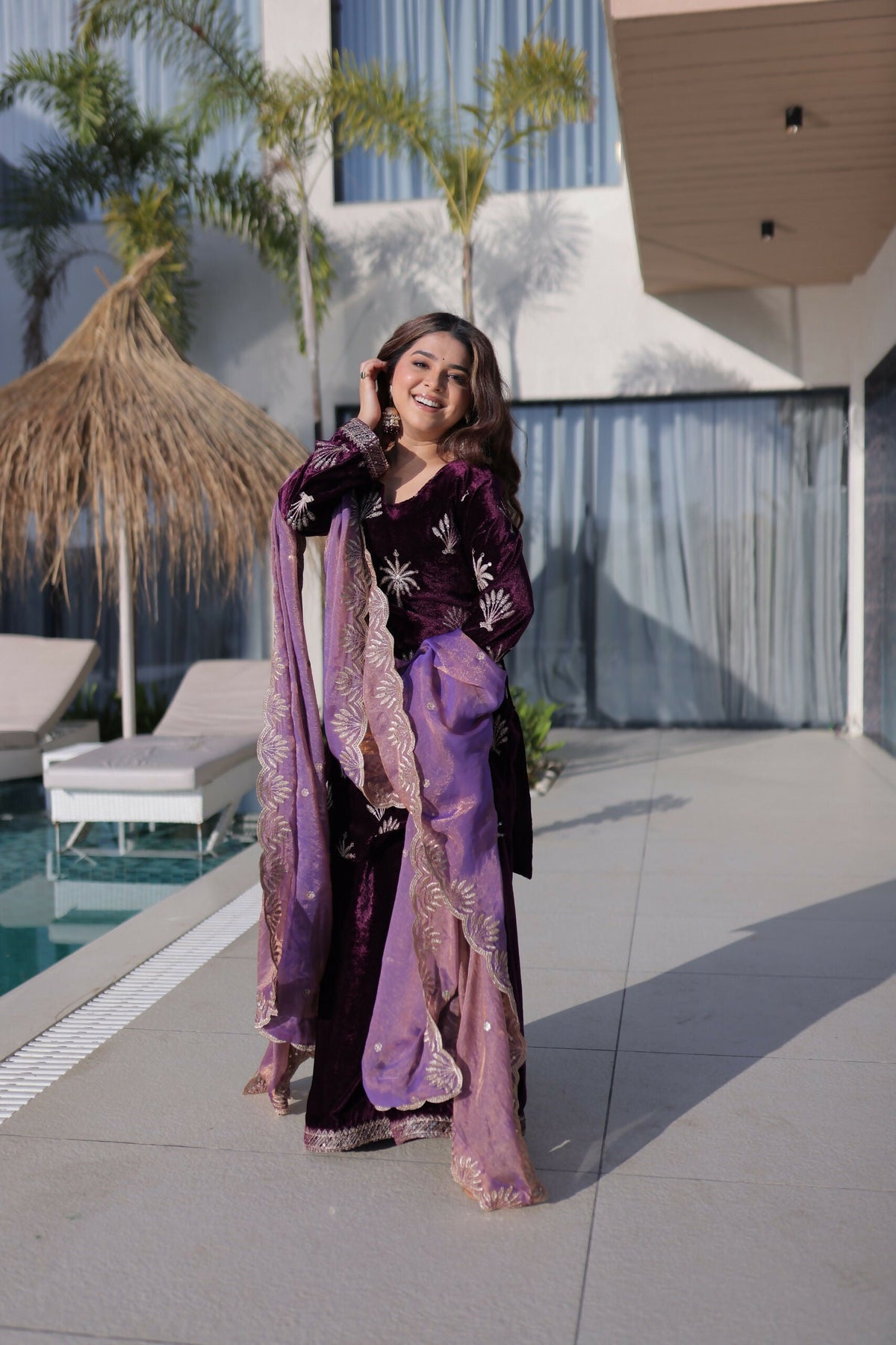 Joban Fashion Maroon Kurta Set Velvet Embroidery Sequence Work | Grocsy