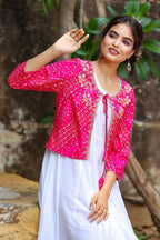 Yufta White and Pink Dress with Ethnic Jacket | Grocsy