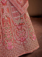 Myra Pink Taupe Soft Net Heavy Embroidered Designer Lehenga | Grocsy