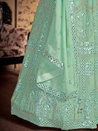Myra Pista Georgette Heavy Embroidered Designer Lehenga | Grocsy