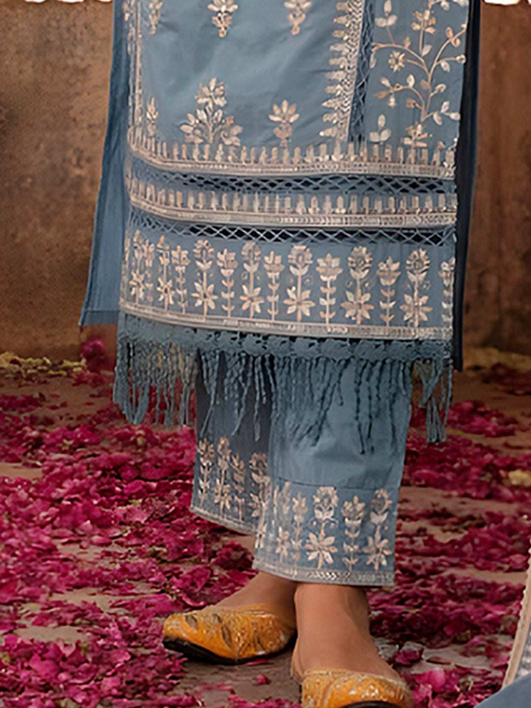 Embroidered & Lace Detailed Kurta With Pant & Embroidered Dupatta Luxury, Multicolor - Hiral Fashion | Grocsy