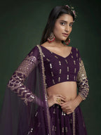Tulsi Art Alluring Dark Purple Zari Work Georgette Wedding Wear Lehenga Choli | Grocsy
