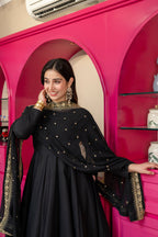 Yash Enterprise Black Rayon Party Wear Embroidery Suit Set | Grocsy