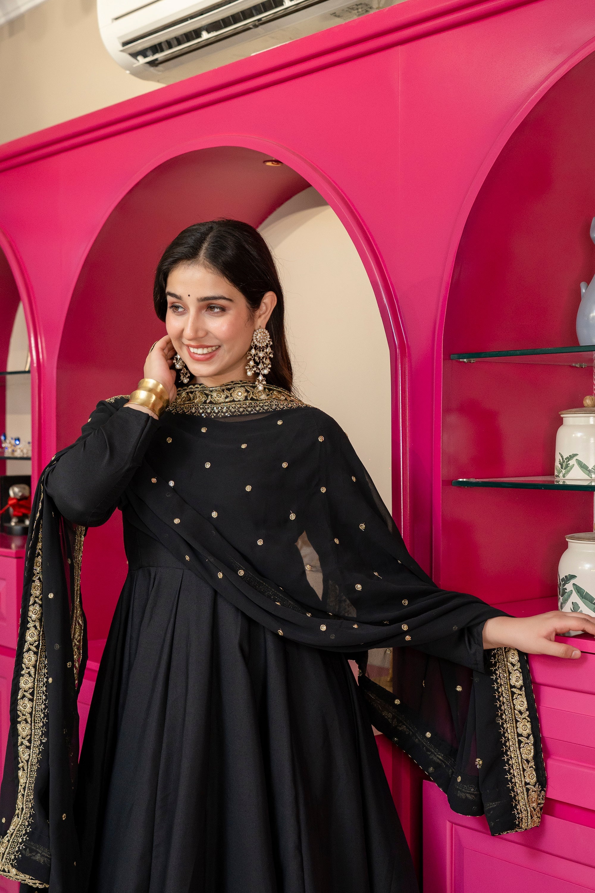 Yash Enterprise Black Rayon Party Wear Embroidery Suit Set | Grocsy