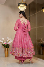 Yash Enterprise Dusty Rose Crunchy Silk Party Wear Embroidery Sharara Suit Set | Grocsy