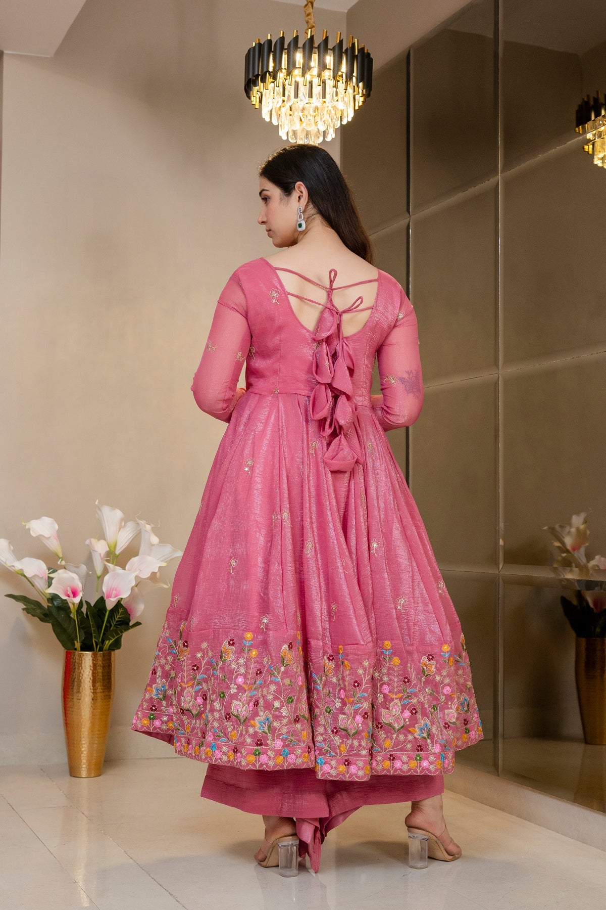 Yash Enterprise Dusty Rose Crunchy Silk Party Wear Embroidery Sharara Suit Set | Grocsy