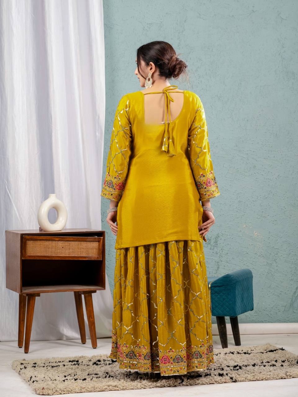 Yash Enterprise Yellow Georgette Embroidery Party Wear Suit Set | Grocsy