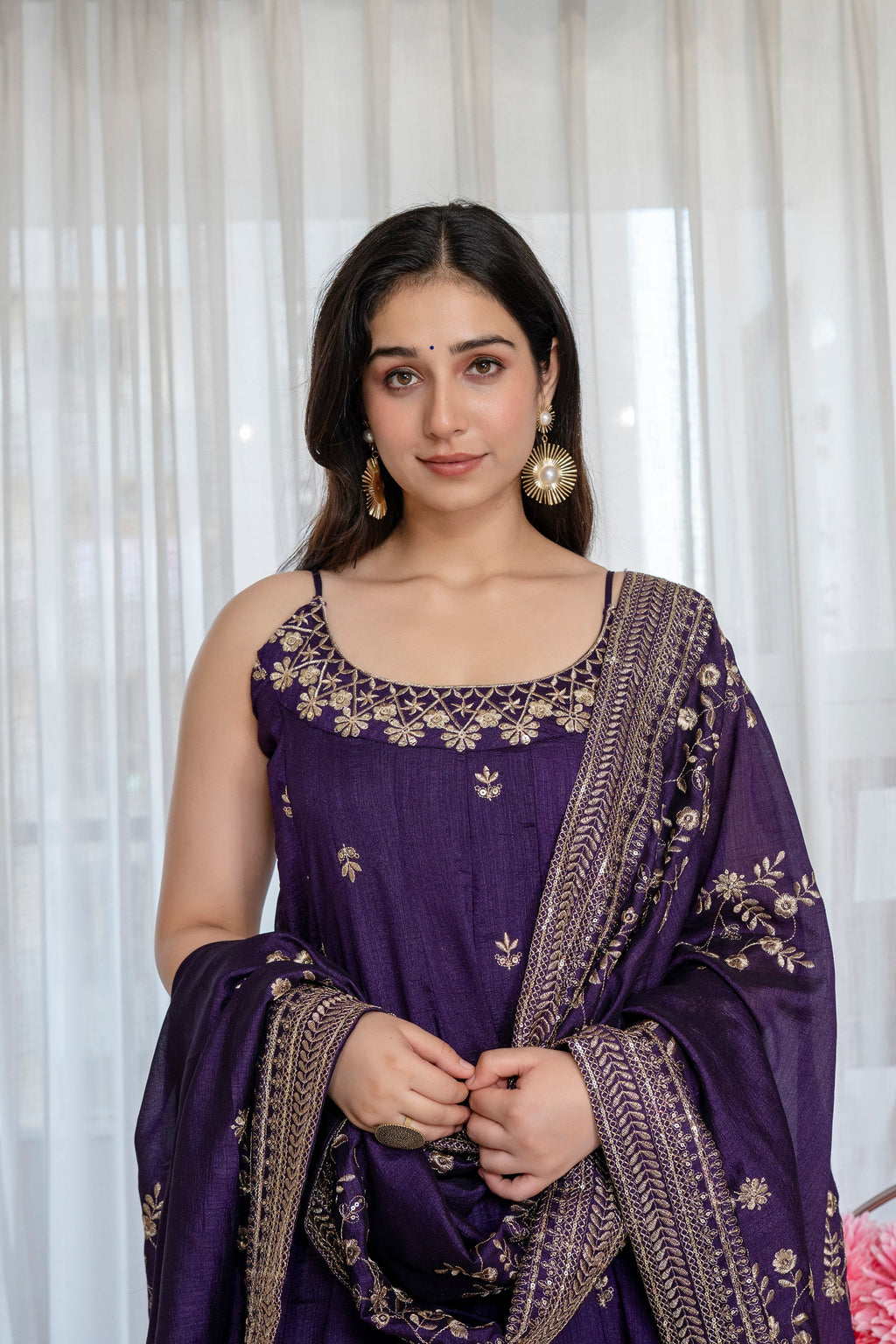 Yash Enterprise Purple Vichitra Silk Party Wear Embroidery Suit Set | Grocsy