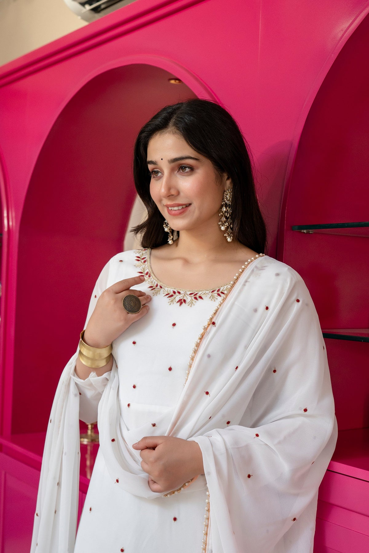 Yash Enterprise White Georgette Party Wear Embroidery Suit Set | Grocsy