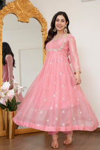 Yash Enterprise Peach Fandy Silk Party Wear Embroidery Suit Set | Grocsy