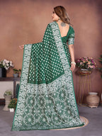 Anaita Green Handmade Bandhej Viscose Silk Saree With Blouse | Grocsy