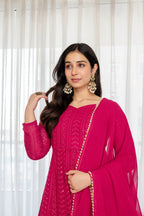 Yash Enterprise Rani Pink Blooming Silk Party Wear Embroidery Sharara Suit Set | Grocsy
