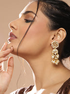 Gold-Toned White Pearl Beaded Contemporary Gold-Polished Jhumkas Earrings - Ruby Raang