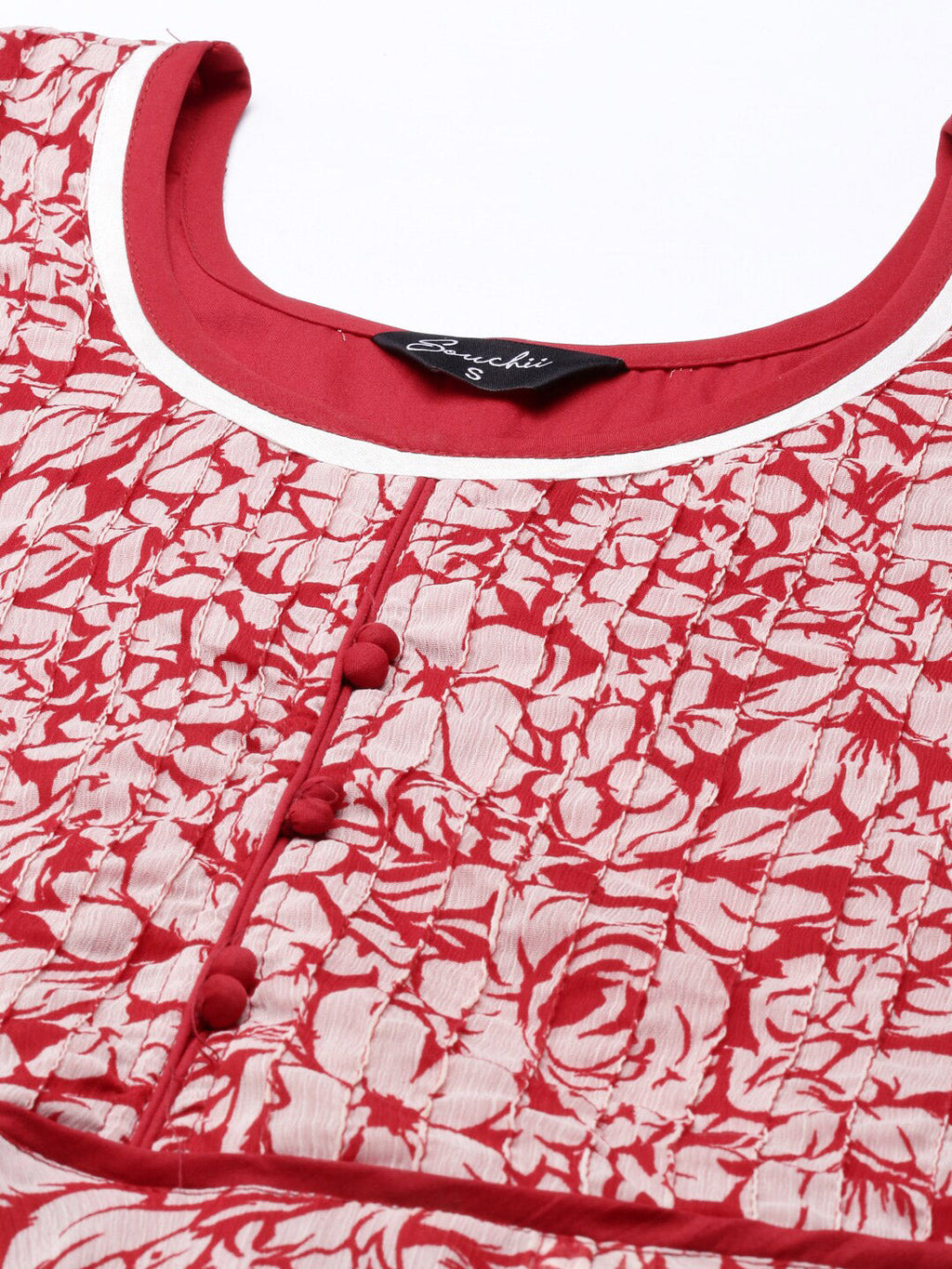 Souchii White & Red Floral Layered Chiffon Beautiful Midi Dress | Grocsy
