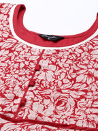 Souchii White & Red Floral Layered Chiffon Beautiful Midi Dress | Grocsy