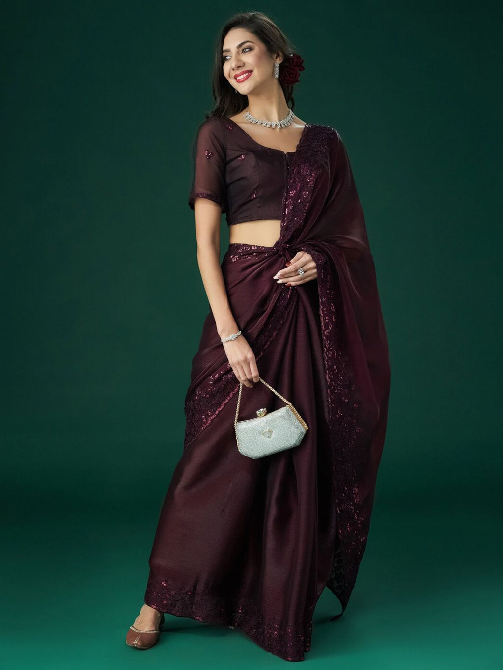 kasee Floral Embroidered Saree | Grocsy
