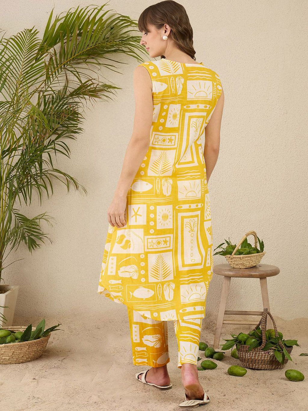 Indo Era Women Ethnic Motifs Printed Pleated Pure Cotton Kurta with Trousers | Grocsy