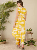 Indo Era Women Ethnic Motifs Printed Pleated Pure Cotton Kurta with Trousers | Grocsy
