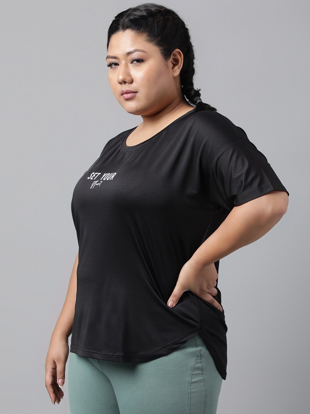 MKH Typography Printed Plus Size Drop Shoulder Sleeves Relaxed Fit Dri-FIT Sports T-shirt | Grocsy