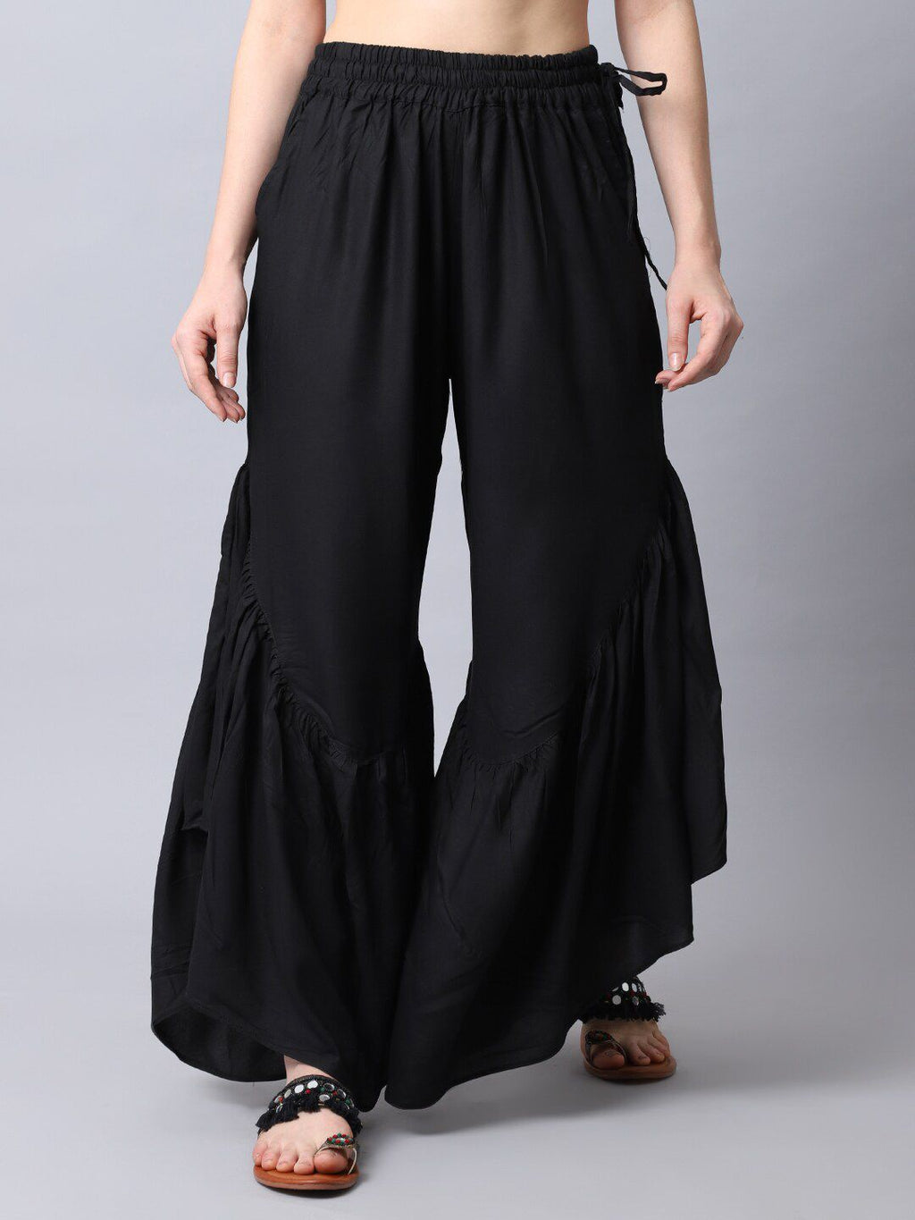 TAG 7 Women Black Flared Ethnic Palazzos | Grocsy