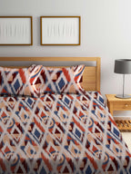 BOMBAY DYEING Marigold Brown Geometric Cotton 104 TC King Bedsheet & 2 Pillow Covers | Grocsy