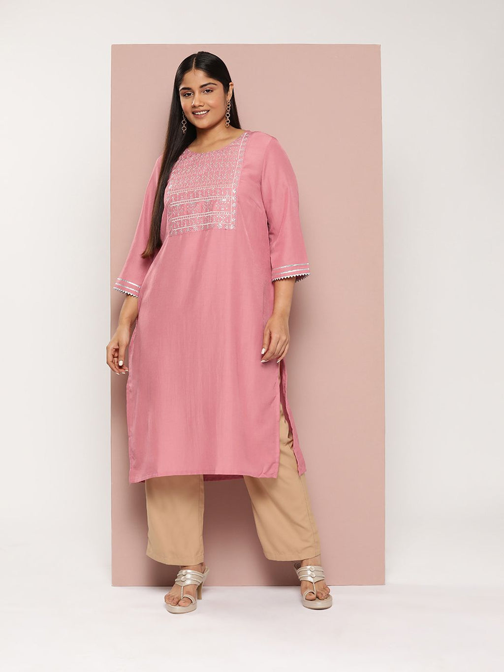 Sztori Plus Size Ethnic Motifs Embroidered Sequinned Gotta Patti Detailed Kurta | Grocsy