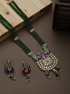 Cardinal Gold-Polished Green Studded Jewellery Set | Grocsy