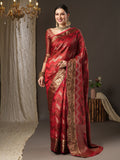 Saree Mall Pink & Gold-Toned Woven Design Zari Silk Blend Bagru Sarees | Grocsy