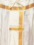 Sethukrishna Men Cream and Gold-Toned Solid Dhoti With Angavastram | Grocsy