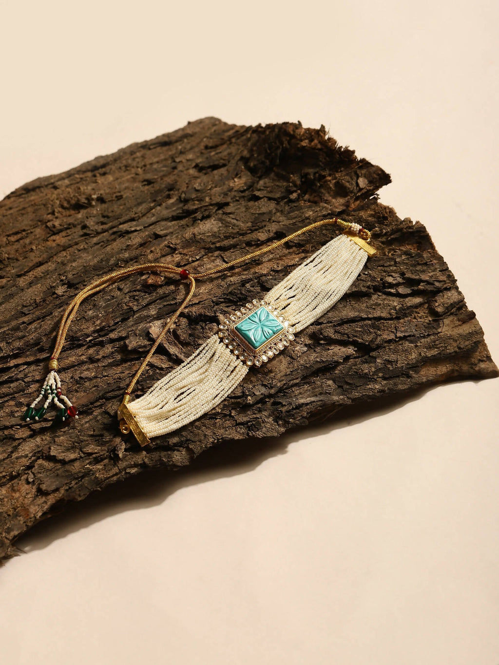Women's Blue White Gold-Polished Handcrafted Necklace - Ruby Raang | Grocsy