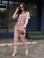 Pink Rayon Floral Printed Top with Matching Bottom - Eesha | Grocsy