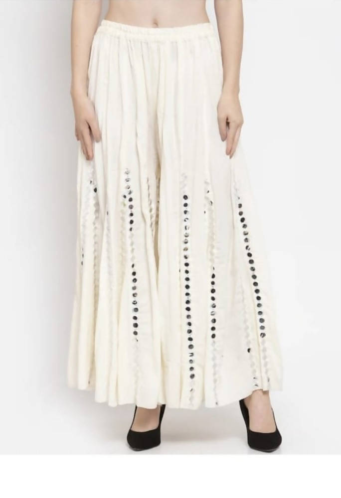 Mominos Fashion Moeza Reyon Cotton White Color Mirror Work Palazzo | Grocsy