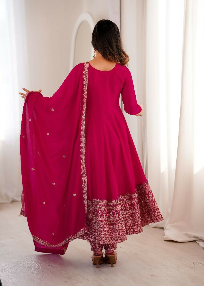 Teeya Creation Rani Color Vichitra Silk Embroidery Work Party Wear Long Gown | Grocsy