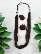 Inhanns Bloom Handmade Beaded Necklace With Earrings - 12 Layers - Coffee Necklace Set | Grocsy