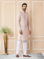Fabmade Pink Embroidered Regular Sequinned Chanderi Silk Kurta With Pyjamas | Grocsy