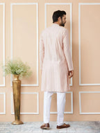 Fabmade Pink Embroidered Regular Sequinned Chanderi Silk Kurta With Pyjamas | Grocsy