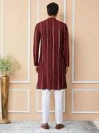 Fabmade Maroon Sequins Embroidered Pure Chanderi Silk Straight Kurta Pyjama | Grocsy