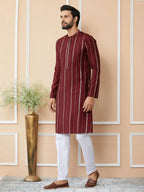 Fabmade Maroon Sequins Embroidered Pure Chanderi Silk Straight Kurta Pyjama | Grocsy