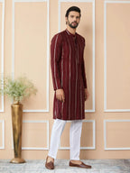 Fabmade Maroon Sequins Embroidered Pure Chanderi Silk Straight Kurta Pyjama | Grocsy
