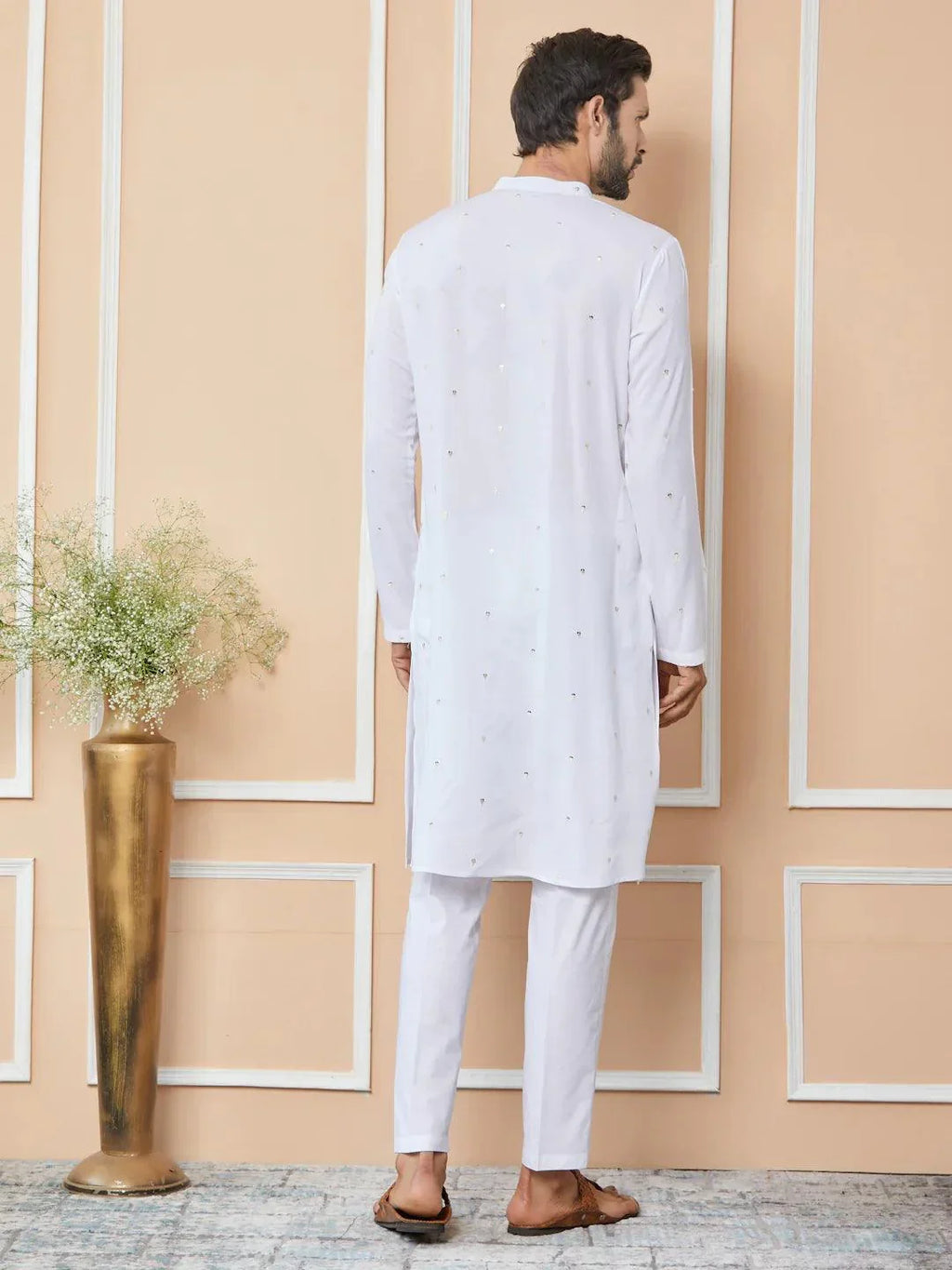 Fabmade White Sequins Embroidered Rayon Straight Kurta With Yoke Design | Grocsy