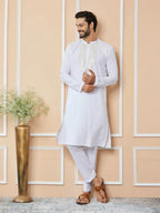 Fabmade White Sequins Embroidered Rayon Straight Kurta With Yoke Design | Grocsy