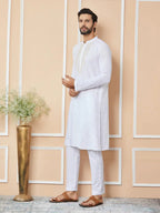 Fabmade White Sequins Embroidered Rayon Straight Kurta With Yoke Design | Grocsy