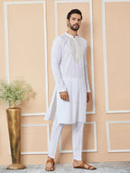 Fabmade White Sequins Embroidered Rayon Straight Kurta With Yoke Design | Grocsy