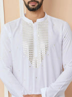 Fabmade White Sequins Embroidered Rayon Straight Kurta With Yoke Design | Grocsy