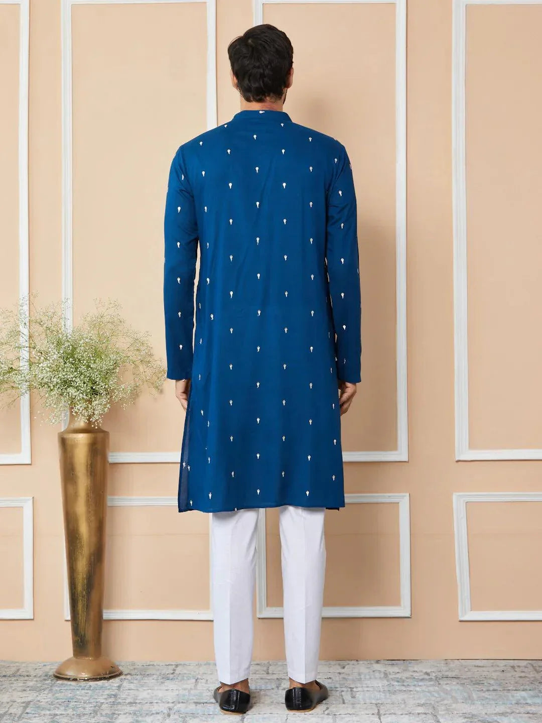 Fabmade Radiate Elegance With Our Royal Blue Sequins Embroidered Kurta | Grocsy