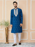 Fabmade Radiate Elegance With Our Royal Blue Sequins Embroidered Kurta | Grocsy